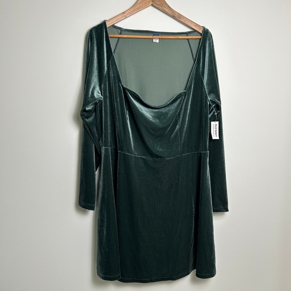 Old Navy Dress Women NWT NEW 2X Plus Size Velvet Green Long sleeve A-line - Picture 1 of 8